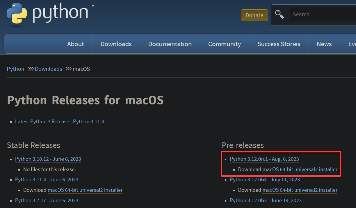 Descarga del último instalador de Python desde la página oficial de descarga de Python