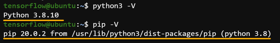 Verificación de las versiones instaladas de Python3 y Pip