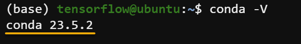 Comprobación de la versión de Conda instalada