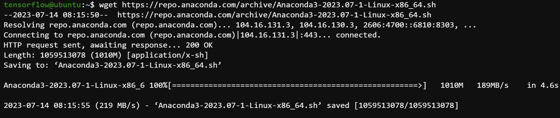 Descarga del script de instalación de Anaconda