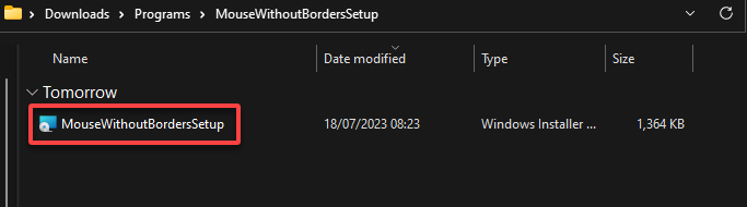Apertura del archivo de instalación de Mouse sin borde