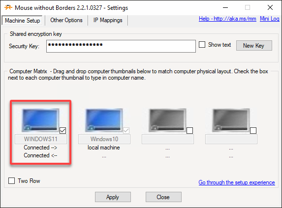 Visualización de dispositivos vinculados a través de Mouse sin bordes en Windows 10