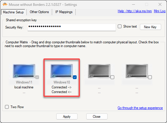 Visualización de dispositivos vinculados a través de Mouse sin bordes en Windows 11