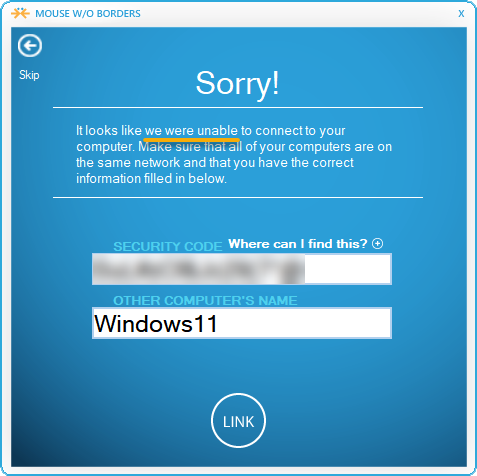 Obteniendo el error "no pudimos..."