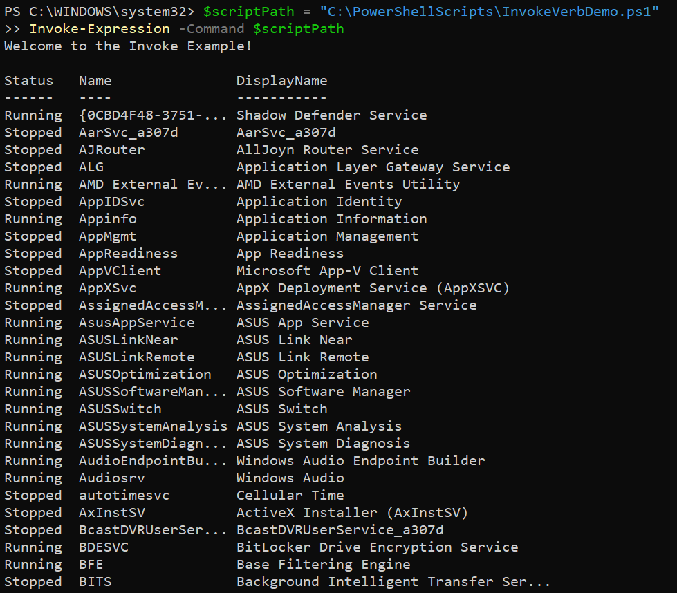 Invocar un script a través del verbo Invoke