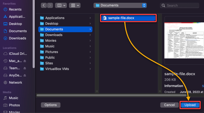 Seleccionar los archivos para cargar en el depósito de AWS S3