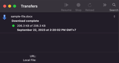 Ver el progreso de la descarga del archivo en Cyberduck