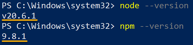 Verificando el cambio de versión de Node.js exitoso