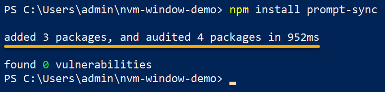 Instalación de un paquete de terceros llamado Prompt-Sync