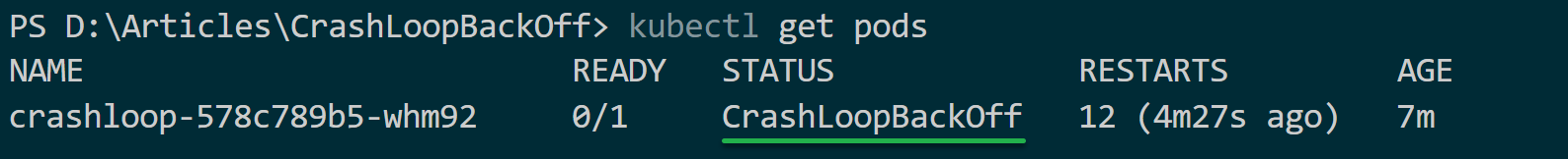 Examinando el pod con el estado CrashLoopBackoff
