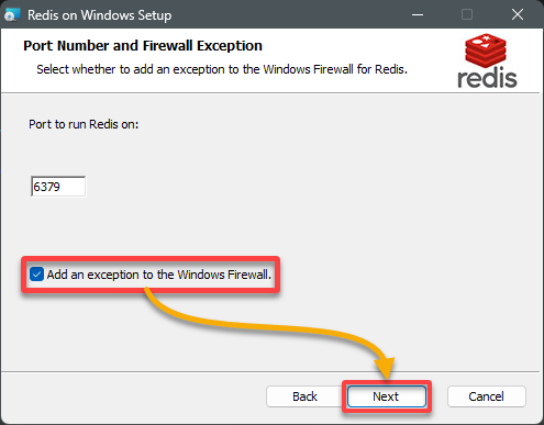 Configurar el número de puerto y la excepción del firewall