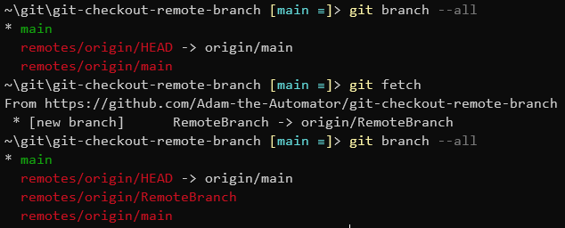 rama remota de git checkout: uso de git fetch para actualizar la lista de ramas remotas disponibles.
