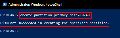 Crear partición a partir de espacio no asignado con Diskpart