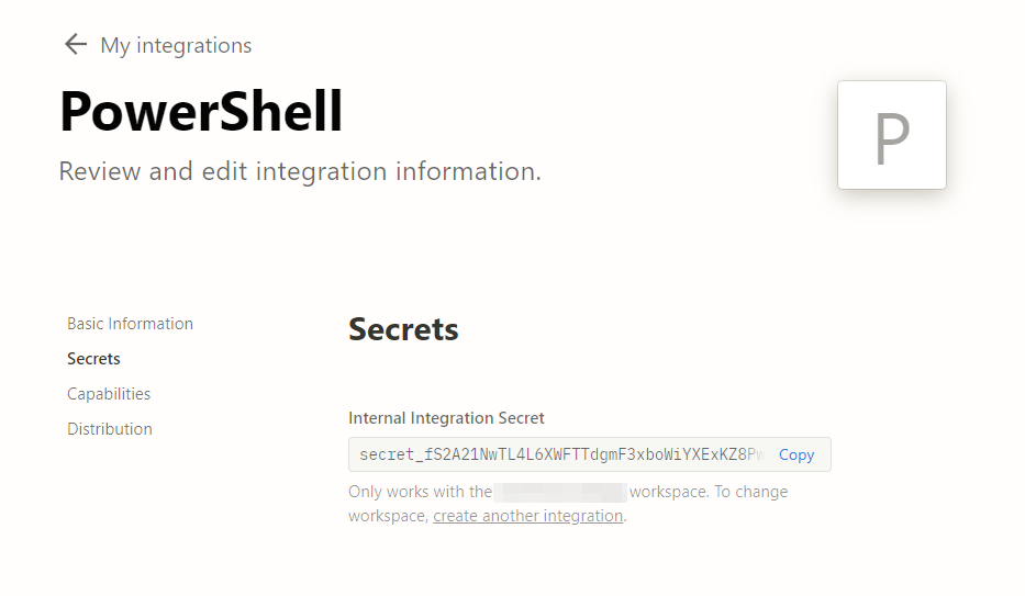 Recuperando el secreto de integración.