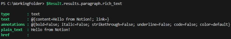 Mostrando el texto enriquecido de un bloque de Notion.