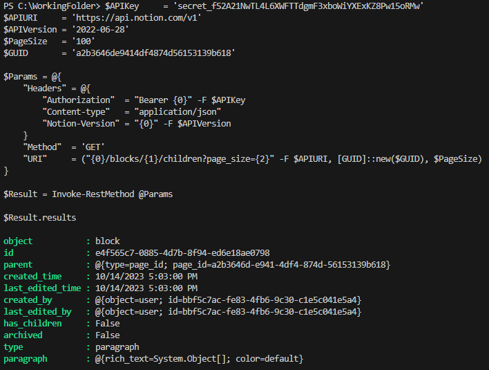 Mostrando los resultados de una llamada API REST a Notion.
