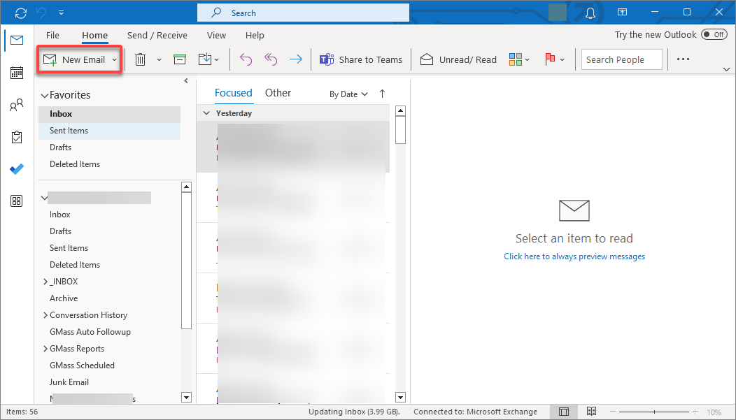 Iniciando la redacción de un nuevo correo electrónico