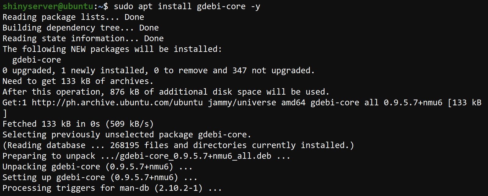 Instalación del paquete gdebi-core
