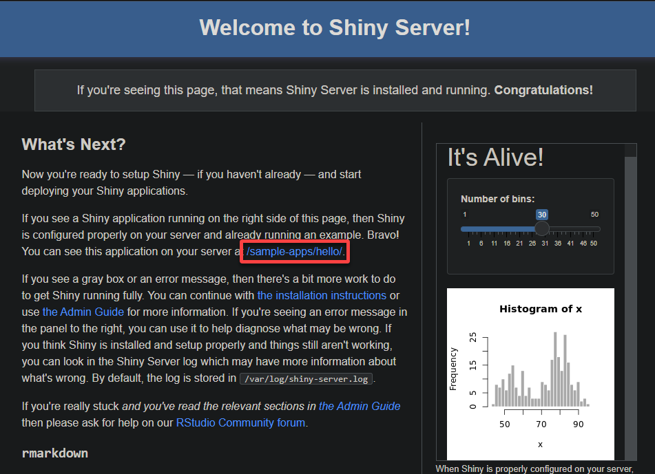 Accediendo a una aplicación Shiny de muestra