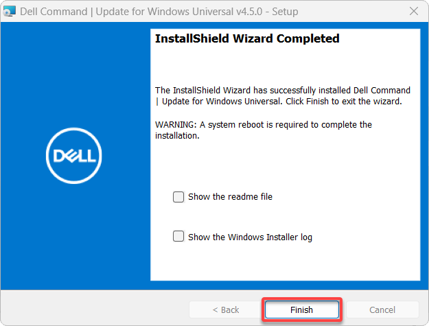 Finalizar la instalación de Dell Command Update