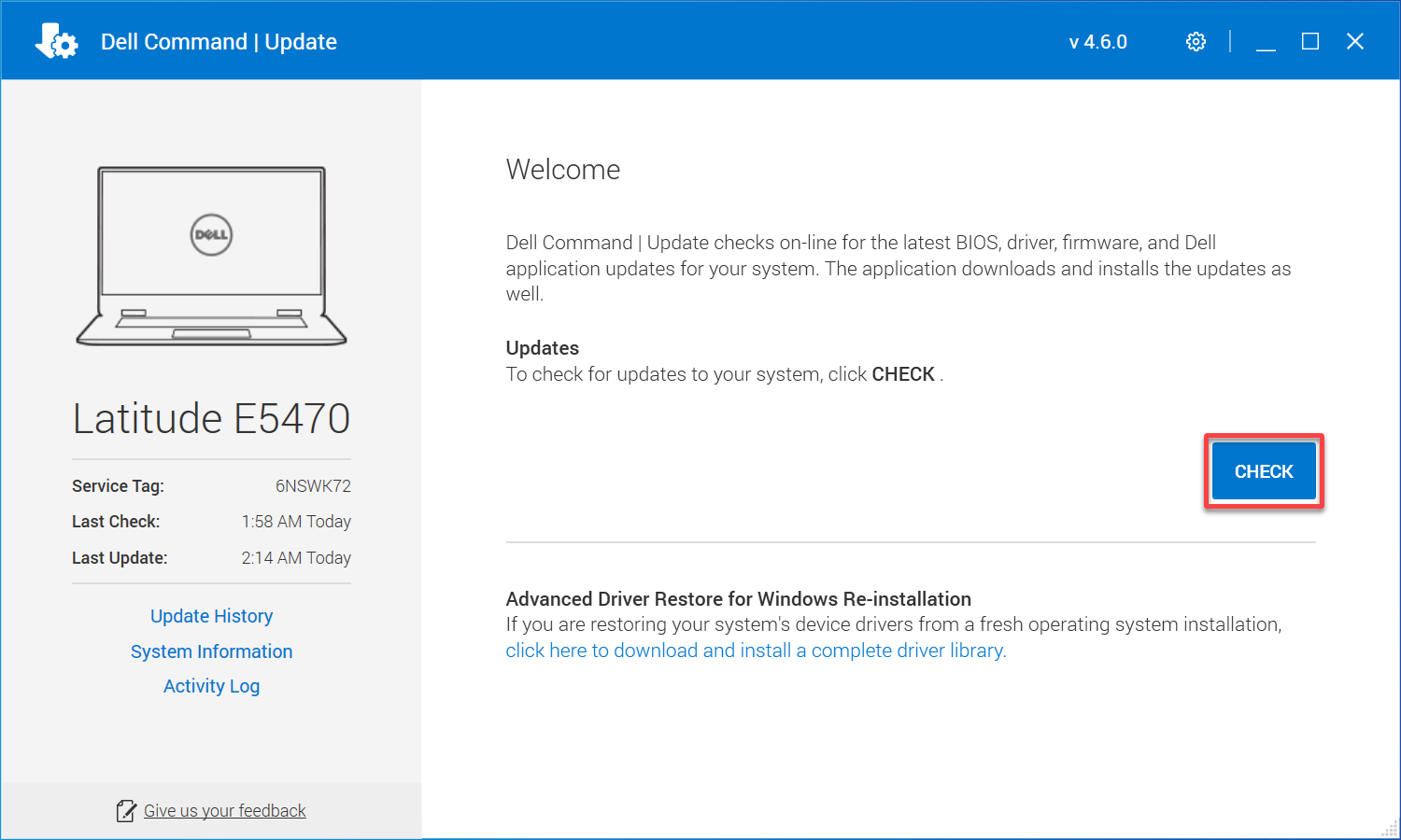 Comprobación de actualizaciones disponibles con Dell Command Update