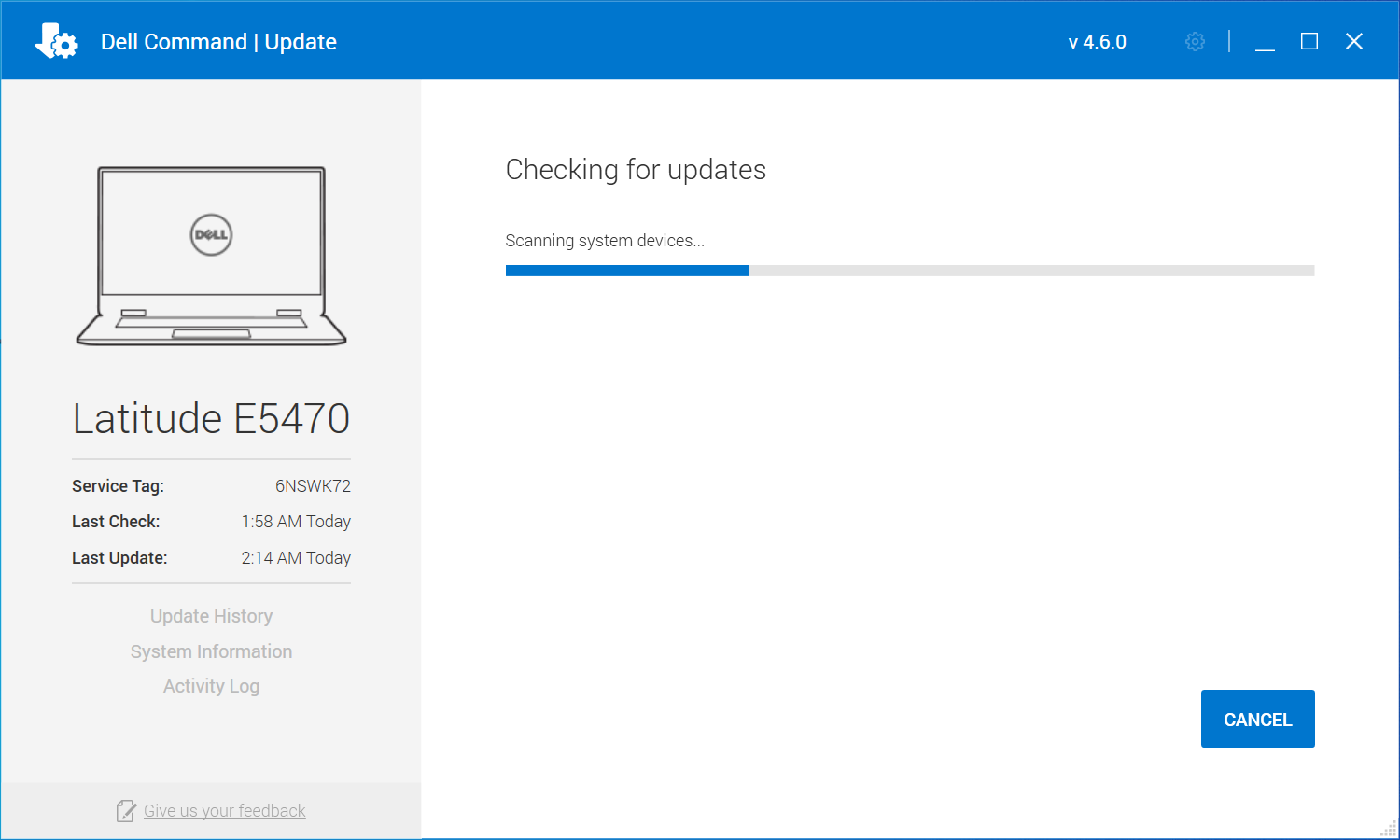 Exploración de Dell Command Update en busca de nuevas actualizaciones