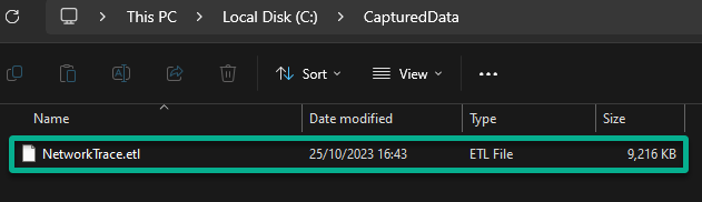 Verificando el archivo (NetworkTrace.etl) que contiene los datos capturados