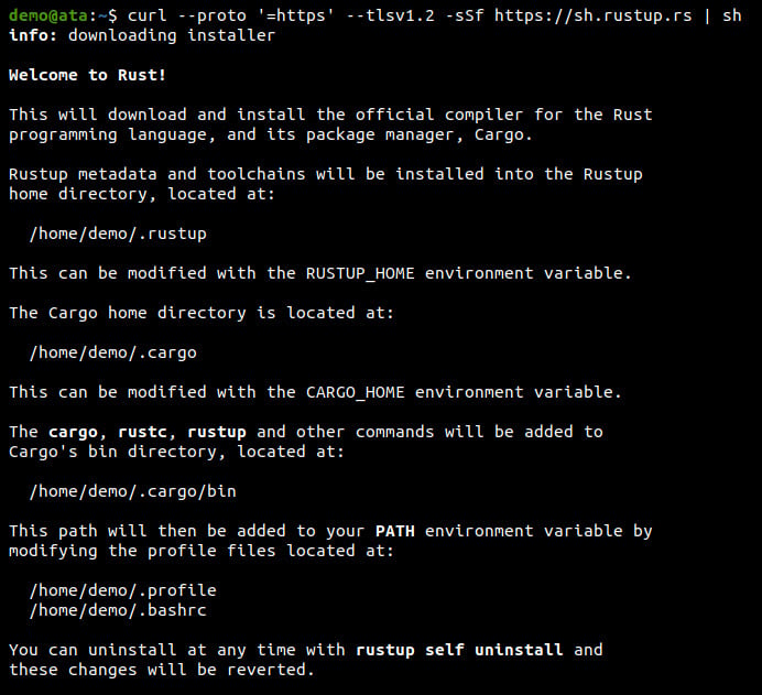 Instalación de Rust a través del script de instalación