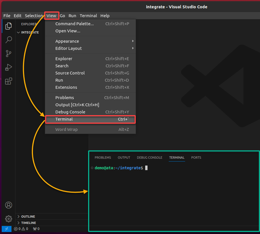 Accediendo al terminal integrado en VSCode