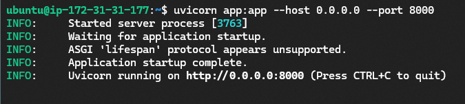 Iniciando el servidor Uvicorn