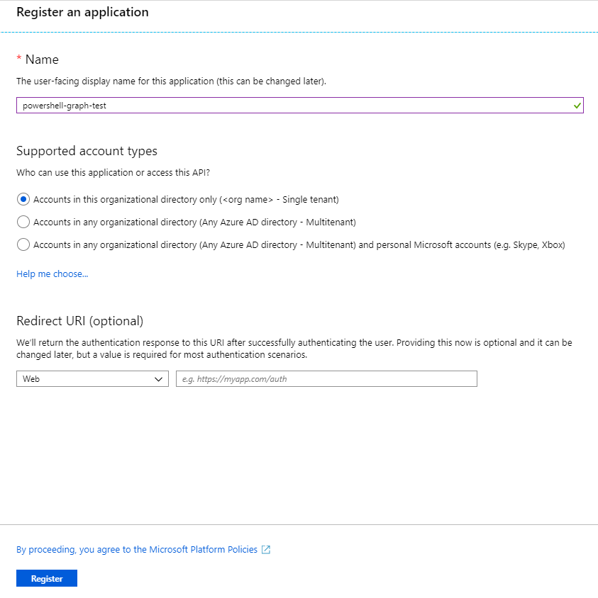 Crear un registro de aplicación en Azure Portal