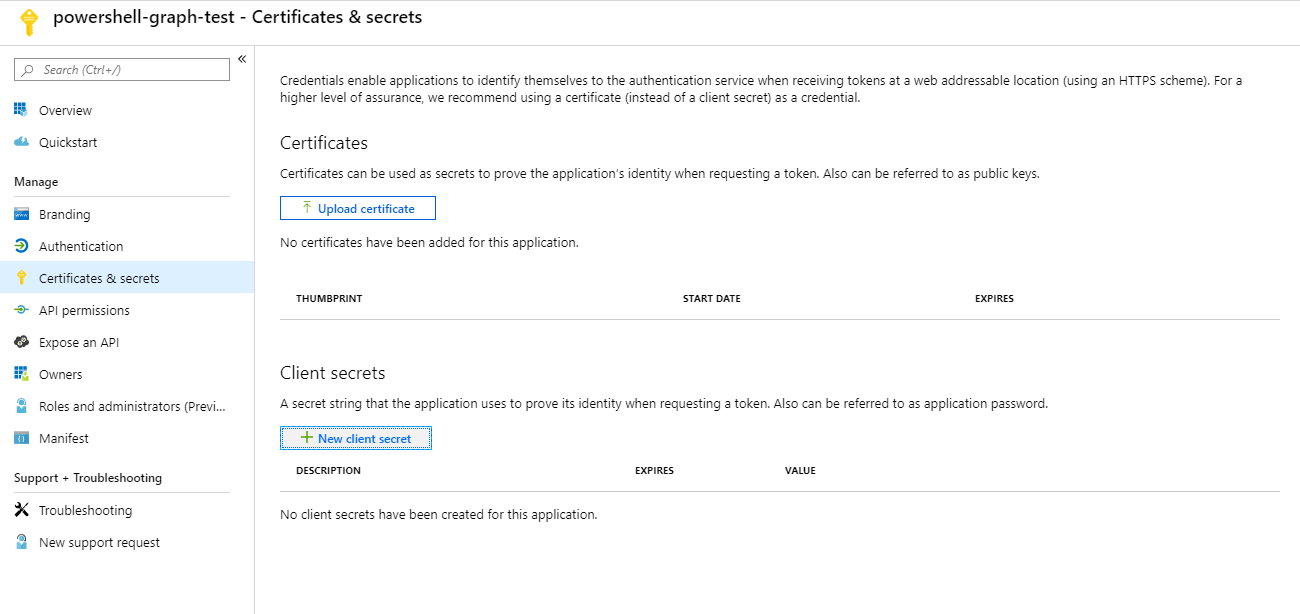 Crear un secreto de cliente de aplicación en Azure