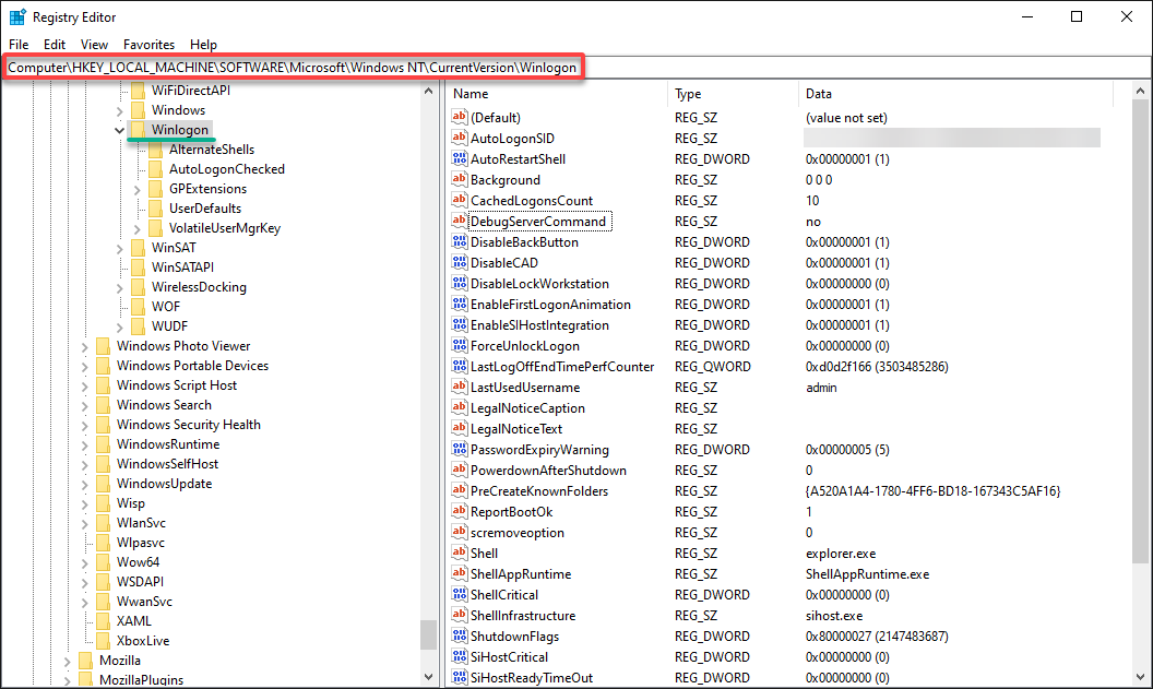Navegando a la clave de registro relacionada con el proceso de inicio de sesión de Windows