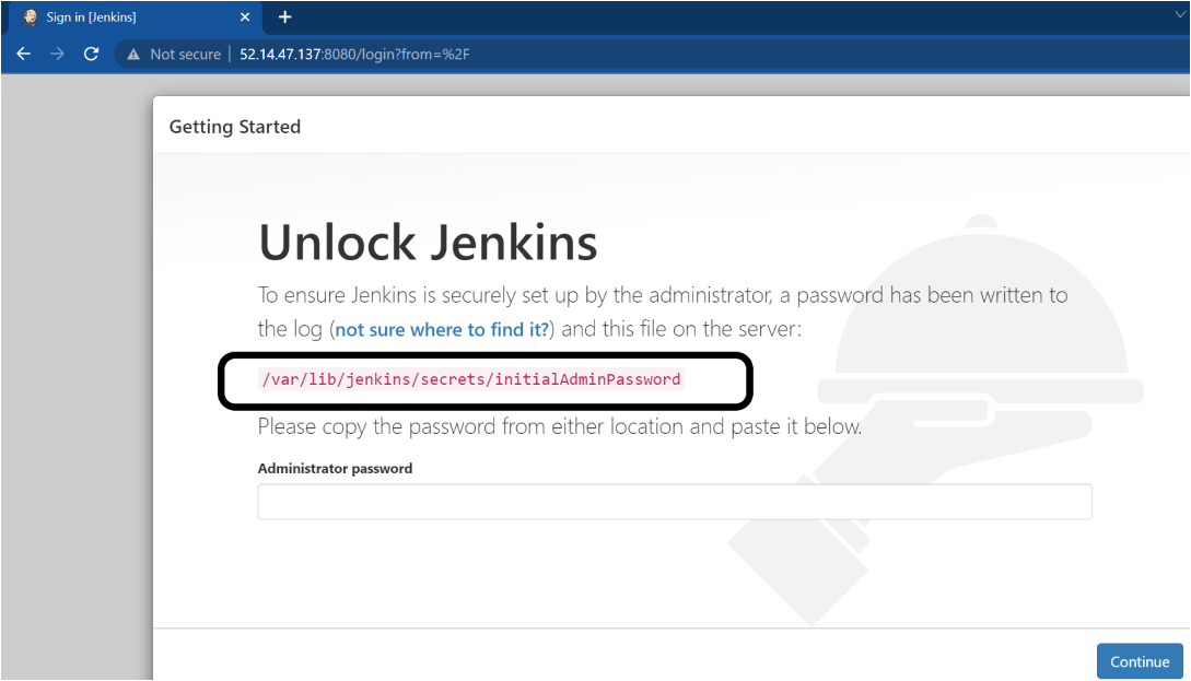 Desbloqueo de la instancia de Jenkins