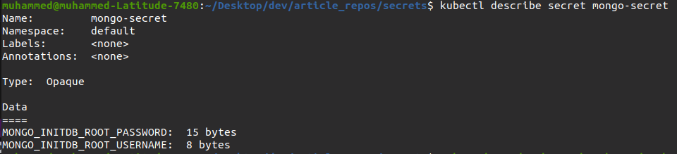 Describiendo los secretos de mongo-secret