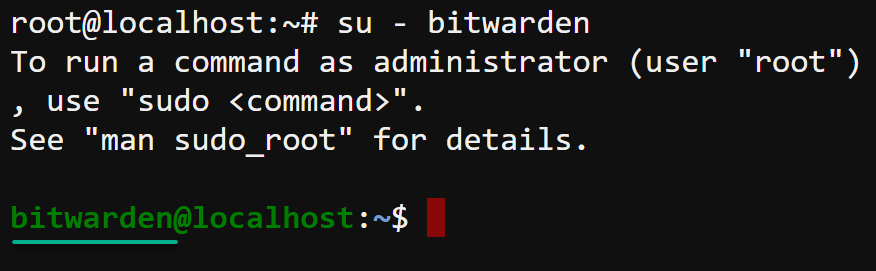 Cambiar a la cuenta de usuario dedicada de Bitwarden