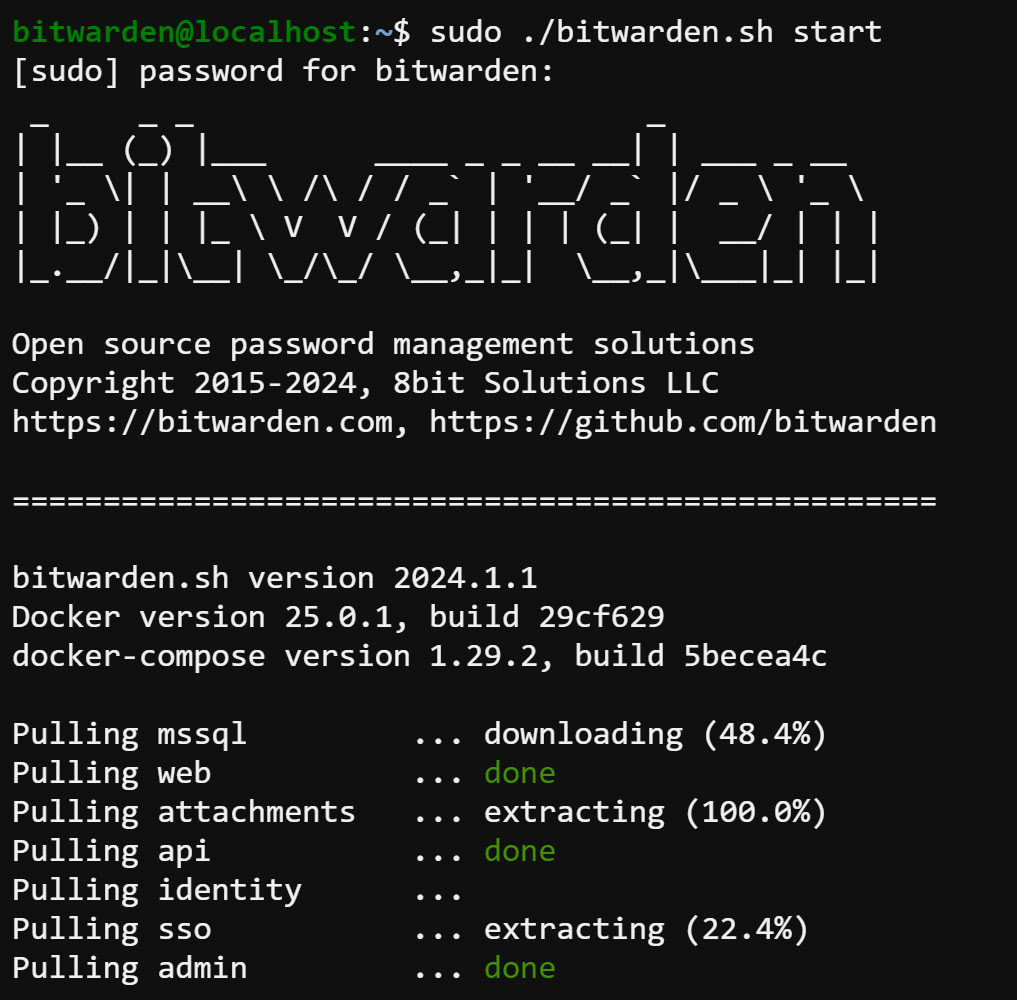 Iniciando el servidor Bitwarden