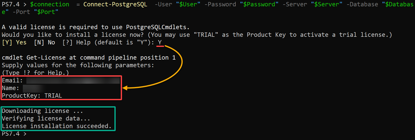 Conexión al servidor PostgreSQL y activación de una prueba