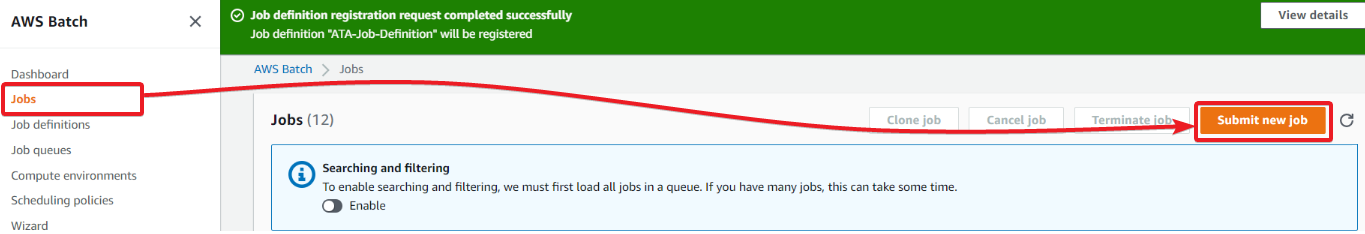 Envío de un nuevo trabajo por lotes de AWS