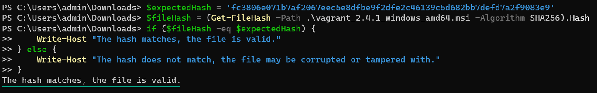 Verificando el instalador Vagrant descargado