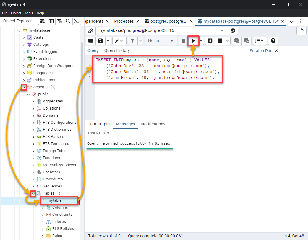 Insertando datos en la nueva tabla.