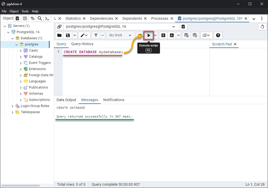 Crear una nueva base de datos a través de la herramienta de consulta