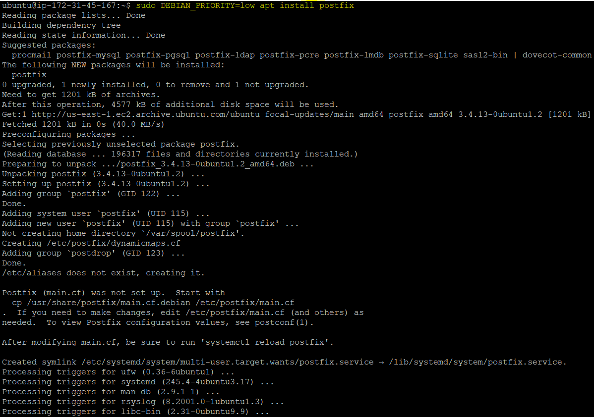 Instalación del paquete Postfix