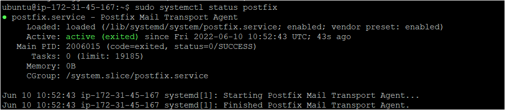 Verificación de la instalación del software Postfix