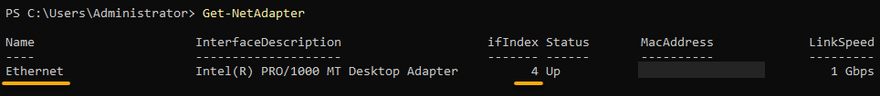 Propiedades actuales del adaptador de red de todos los adaptadores instalados