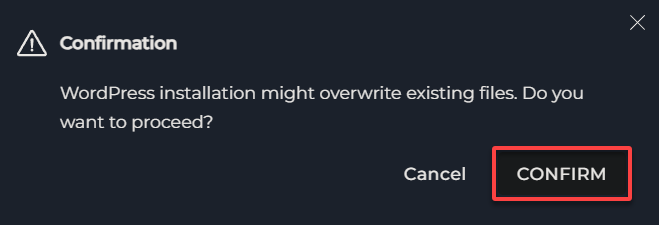 Confirmando la instalación de WordPress