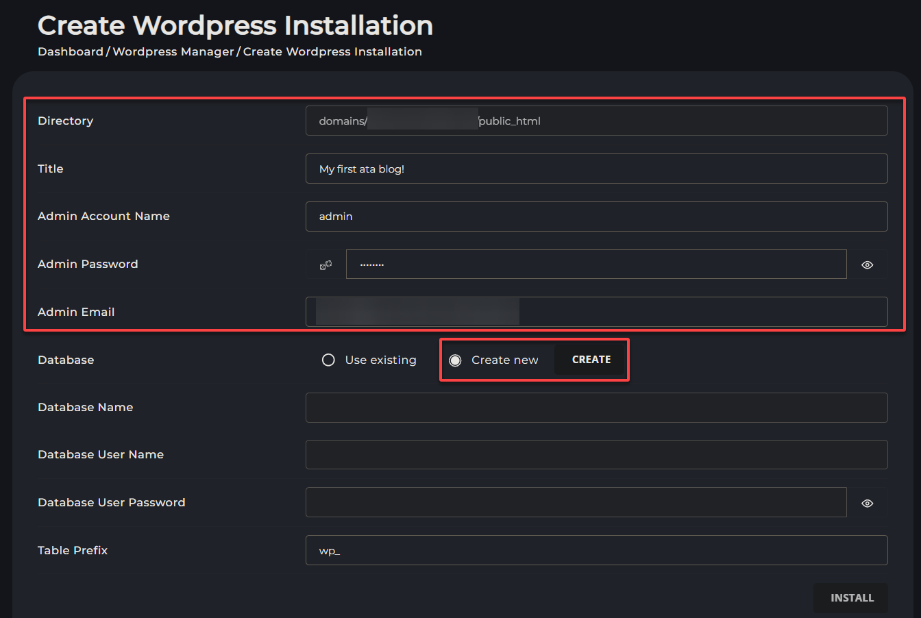 Creando una nueva base de datos para el sitio de WordPress
