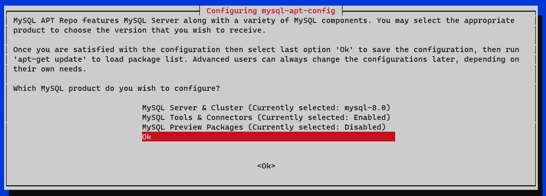 Seleccionar el producto MySQL a configurar