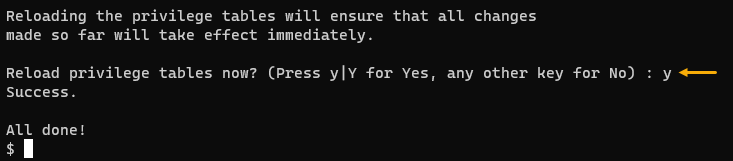 Recargando la tabla de privilegios de MySQL