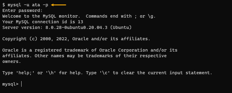 Iniciar sesión en MySQL como nueva cuenta de usuario